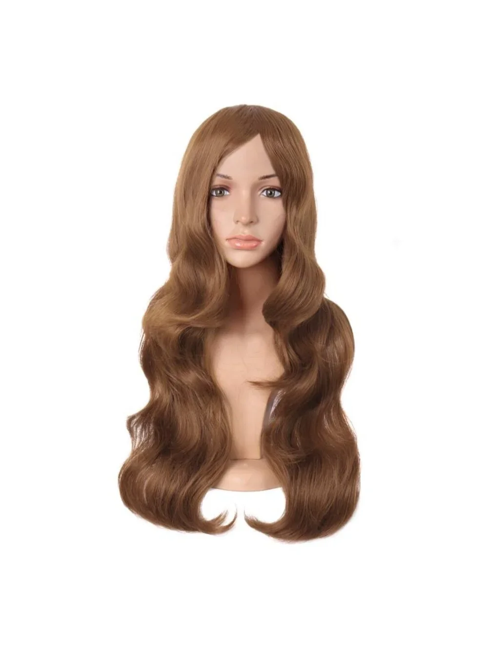Women's Light Brown 24 Inch Synthetic Modern Long Wavy Side Bangs Wigs